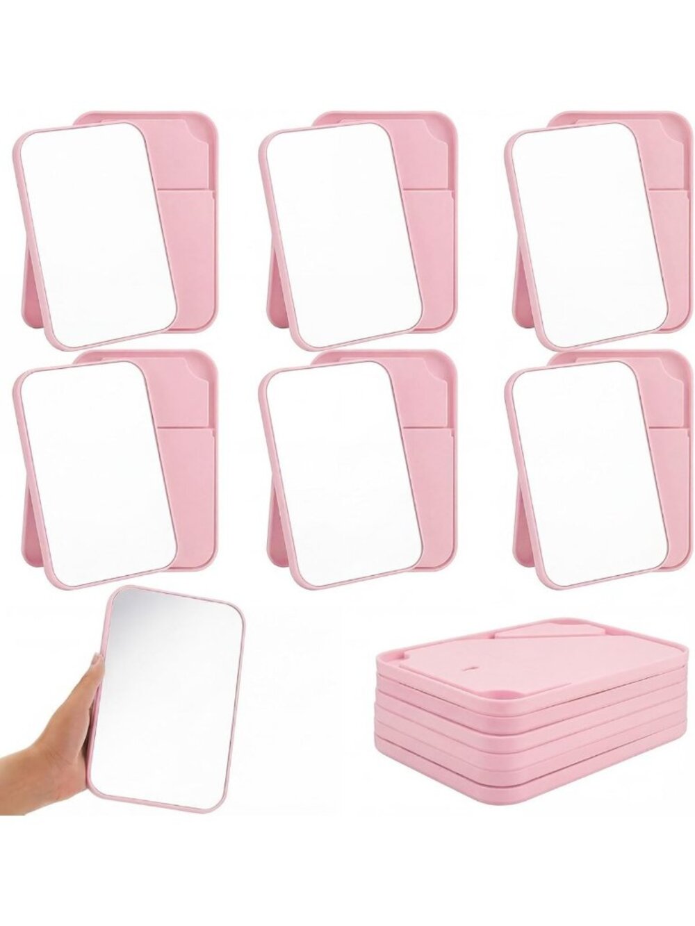 12-Pack Pink Desk Makeup Mirrors with Stand & Hanging Hole - Perfect for Vanity
